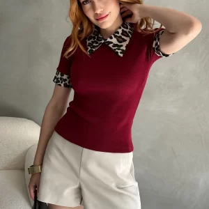 leopar polo yaka kaşkorse bluz